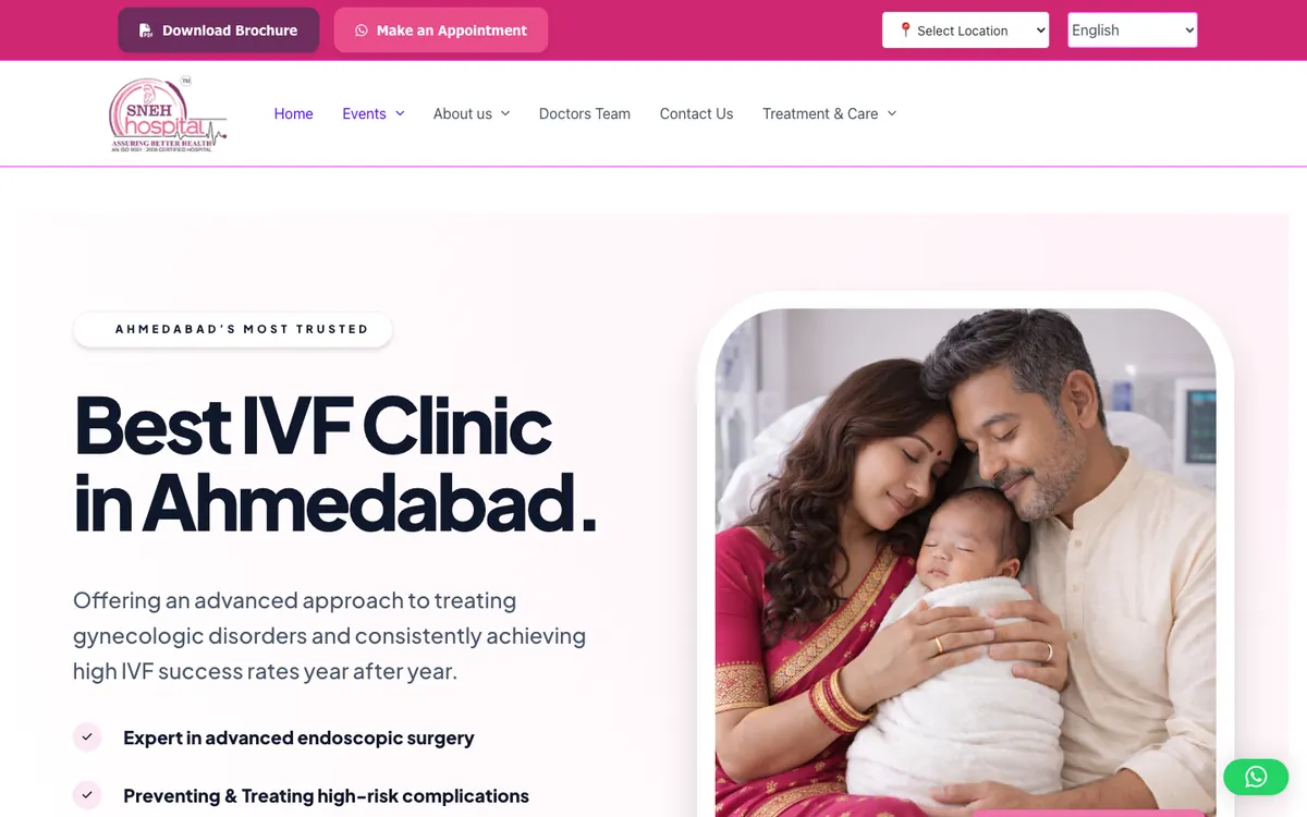 Sneh Hospitals website designed and developed by Zxnova